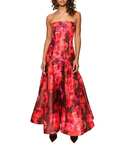 Hutch Maria Strapless Floral Gown In Red