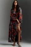 Hutch Marianne Belted Velvet Wrap Maxi Dress In Animal Print