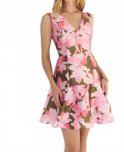 Hutch Maribel Sleeveless Fitted Dress In Olive/pink In Multi