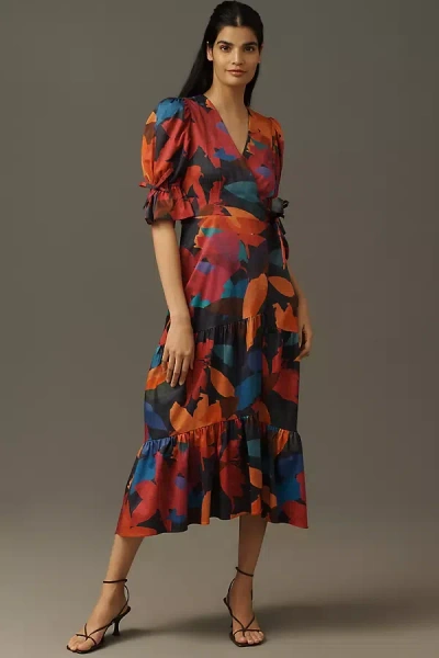 Hutch Marisol Short-sleeve Wrap Midi Dress In Multi