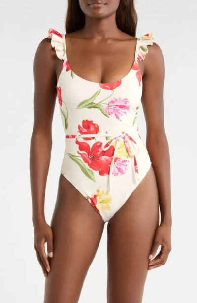 Hutch Materson Belted Ruffle One-piece Swimsuit In Multi