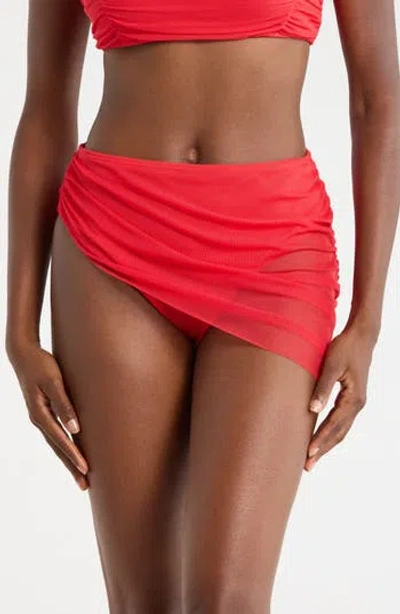 Hutch Mazina Skirted Bikini Bottoms In Solid Red