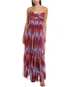 Hutch Micah Pleated Strapless Cutout Gown In Multi