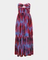 Hutch Micah Pleated Strapless Cutout Gown In Multi