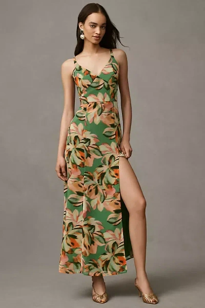 Hutch Mikayla Sleeveless V-neck Side-slit Maxi Dress In Green