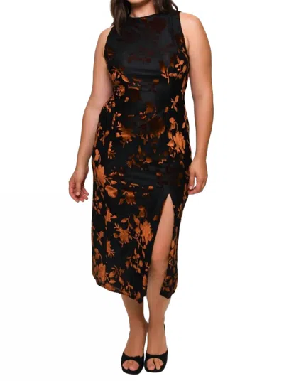 Hutch Mock Neck Column Dress In Black/copper In Multi