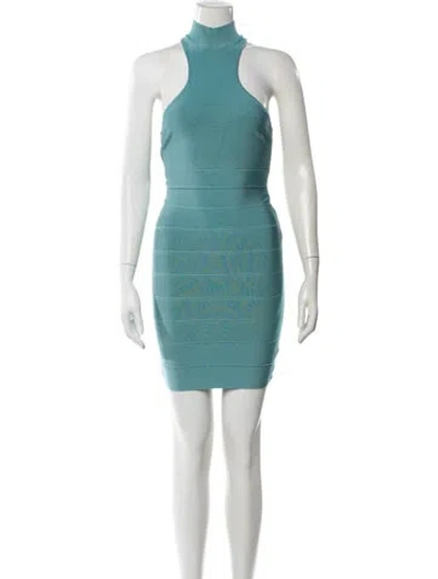 Pre-owned Hutch Mock Neck Mini Dress In Blue