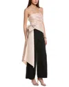 Hutch Strapless Ruched Bow Wide-leg Jumpsuit In Beige