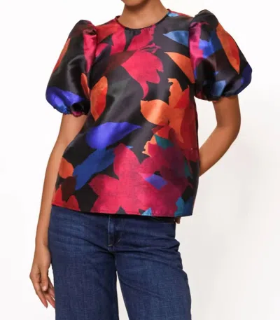 Hutch Nadine Short Sleeve Top In Navy Multi In Black