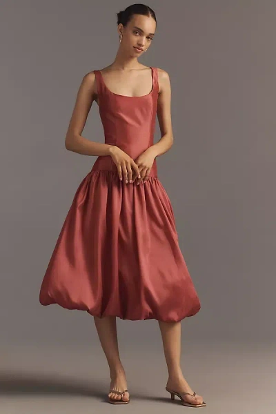 Hutch Natalia Scoop-neck Drop-waist Bubble-hem Midi Dress In Brown