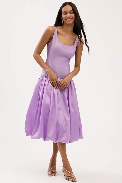 Hutch Natalia Scoop-neck Drop-waist Bubble-hem Midi Dress In Purple