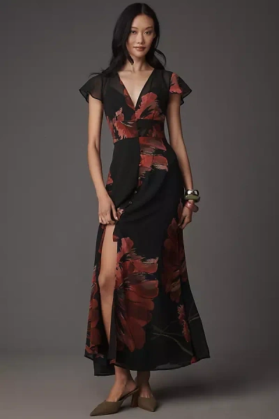 Hutch Nia Short-sleeve V-neck Maxi Dress In Multi