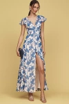 Hutch Nia Short-sleeve V-neck Maxi Dress In Blue