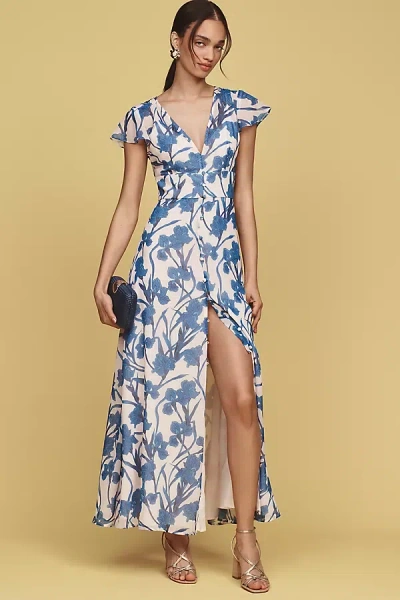 Hutch Nia Short-sleeve V-neck Maxi Dress In Blue