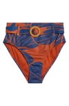 Hutch O-ring High Waist Bikini Bottoms In Copper Block Print Plumeria