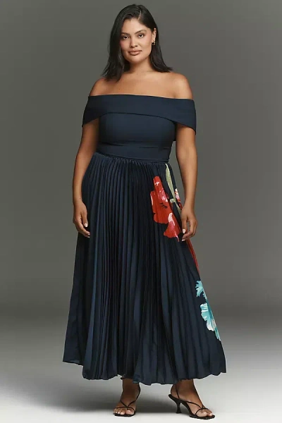 Hutch Off-the-shoulder Twofer Midi Dress In Blue