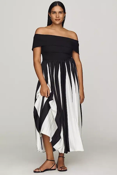 Hutch Off-shoulder Twofer Midi Dress In Black