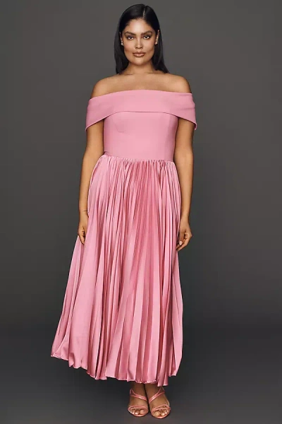 Hutch Off-shoulder Twofer Midi Dress In Pink