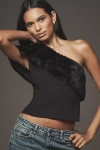 Hutch One-shoulder Faux-fur Top In Black