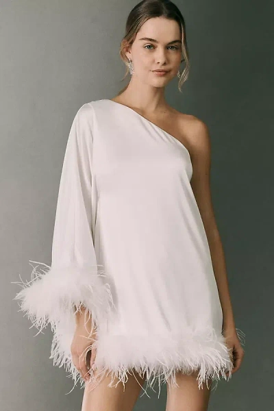 Hutch One-shoulder Faux Feather Mini Dress In White