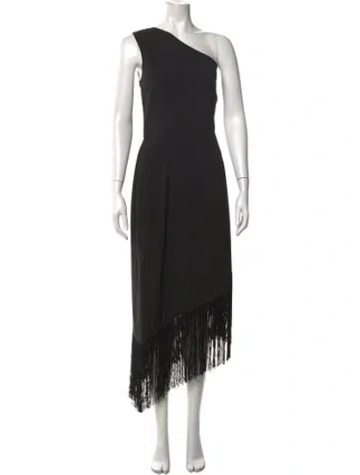 Pre-owned Hutch One-shoulder Midi Length Dress In Black