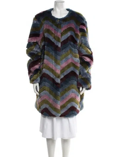 Pre-owned Hutch Patterned Faux Fur Coat In Blue