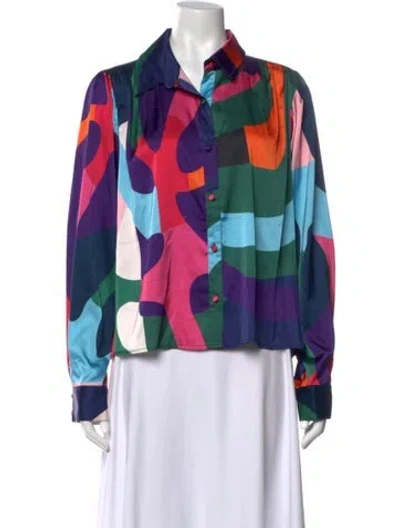 Pre-owned Hutch Patterned Long Sleeve Top In Blue