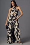 HUTCH PAVY TIE HALTER WIDE-LEG JUMPSUIT