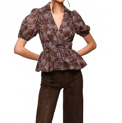 Hutch Peplum Puff Sleeve Top In Black/copper In Multi