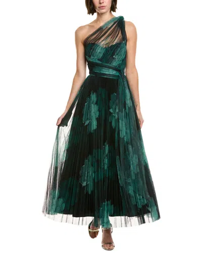 Hutch Philippa Pleated Mesh Gown In Green