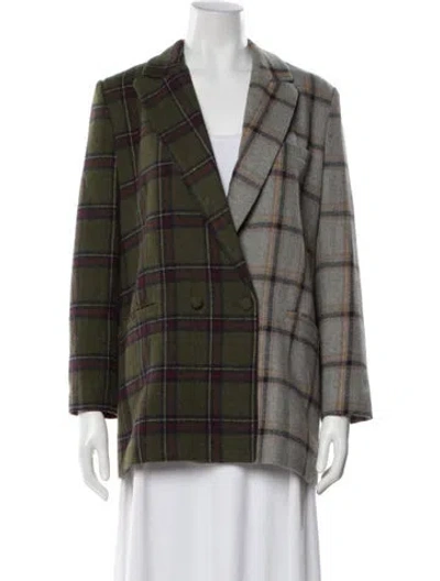 Pre-owned Hutch Plaid Print Blazer In Green