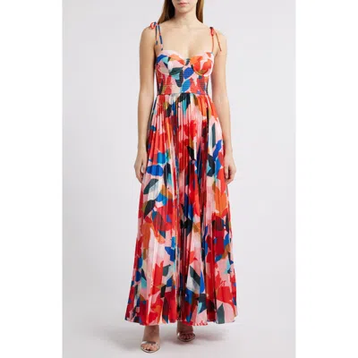 Hutch Plus Size Ayla Floral Pleated Long Dress In Coral Floral
