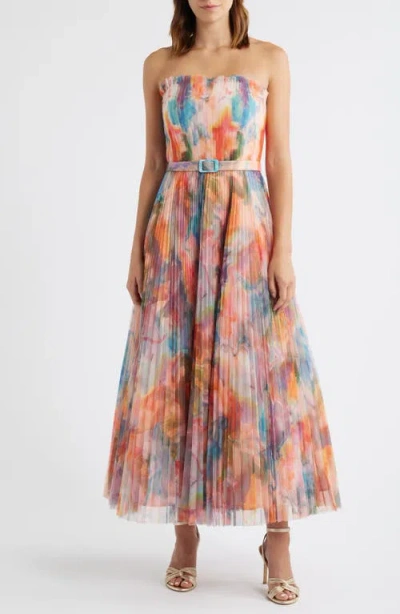 Hutch Pleated Strapless Belted Fit & Flare Cocktail Dress In Multi