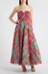 Hutch Corene Pleated Floral-print Tulle Ankle Gown In Mint Orchids