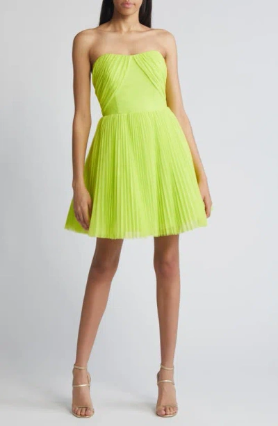 Hutch Pleated Strapless Tulle Minidress In Bright Green