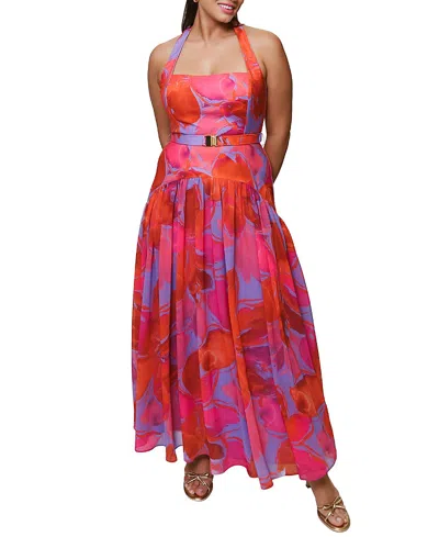 Hutch Aza Pleated Floral-print Halter Maxi Dress In Purple Gardenia