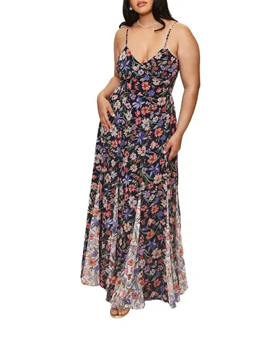 Hutch Plus Size Belinna Godet Long Dress In Blue