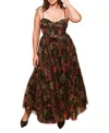 Hutch Plus Size Brianna Pleated Tulle Dress In Black Graphic Ornate Floral