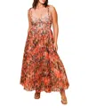 Hutch Smocked Tulle Gown In Orange Painted Lush Tropical