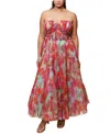 Hutch Corene Pleated Floral-print Tulle Ankle Gown In Multi