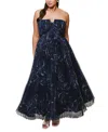 Hutch Plus Size Corene Floral Tulle Gown In Navy Two Tone Block Print Floral