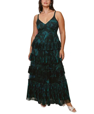 Hutch Plus Size Freya Floral Tiered Tulle Dress In Dark Blue Floral