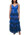 Hutch Freya V-neck Tiered Ruffle Gown In Perwinkle Inked Iris