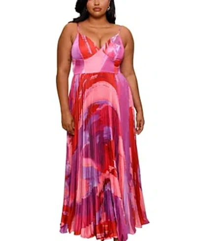 Hutch Plus Size Hale Gown In Pink Swirl Brushstroke