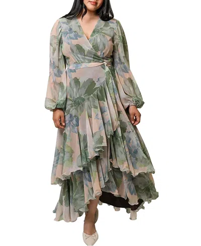 Hutch Plus Size Helene Floral Wrap Maxi Dress In Green