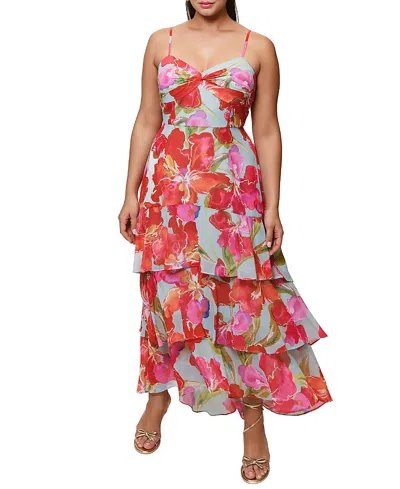 Hutch Plus Size Kennedi Ruffled Long Dress In Mint Watercolor Pastel Orchids