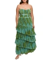 Hutch Lanza Strapless Tiered Ruffle Maxi Dress In Seafoam Dramatic Floral