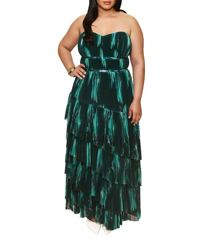 Hutch Plus Size Lanza Strapless Tulle Gown In Green