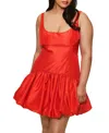 Hutch Sleeveless Satin Drop-waist Bubble Mini Dress In Red