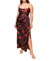Hutch Plus Size Luxe Floral Ruched Long Dress In Purple